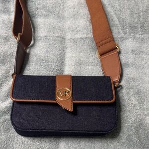 Michael Kors Navy and Tan Crossbody Bag